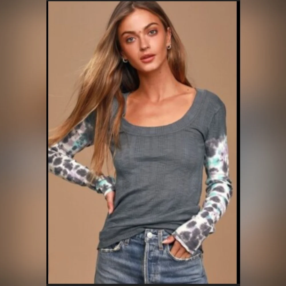 We The Free Blue Tie-Dye Long Sleeve Top - Picture 6 of 16